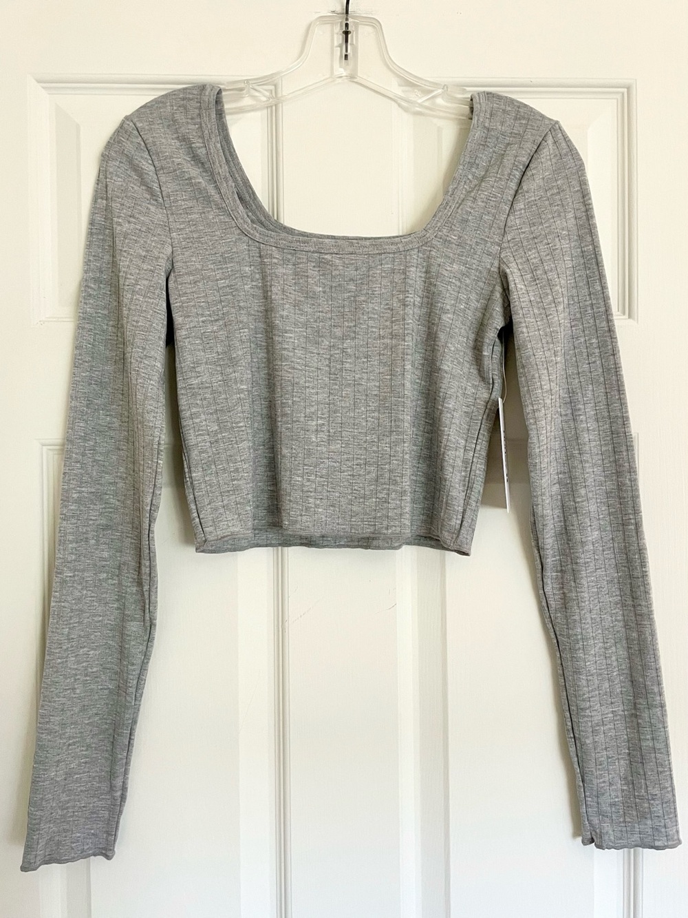 Hurley Grey Ribbed Square Neck Long Sleeve Crop Top